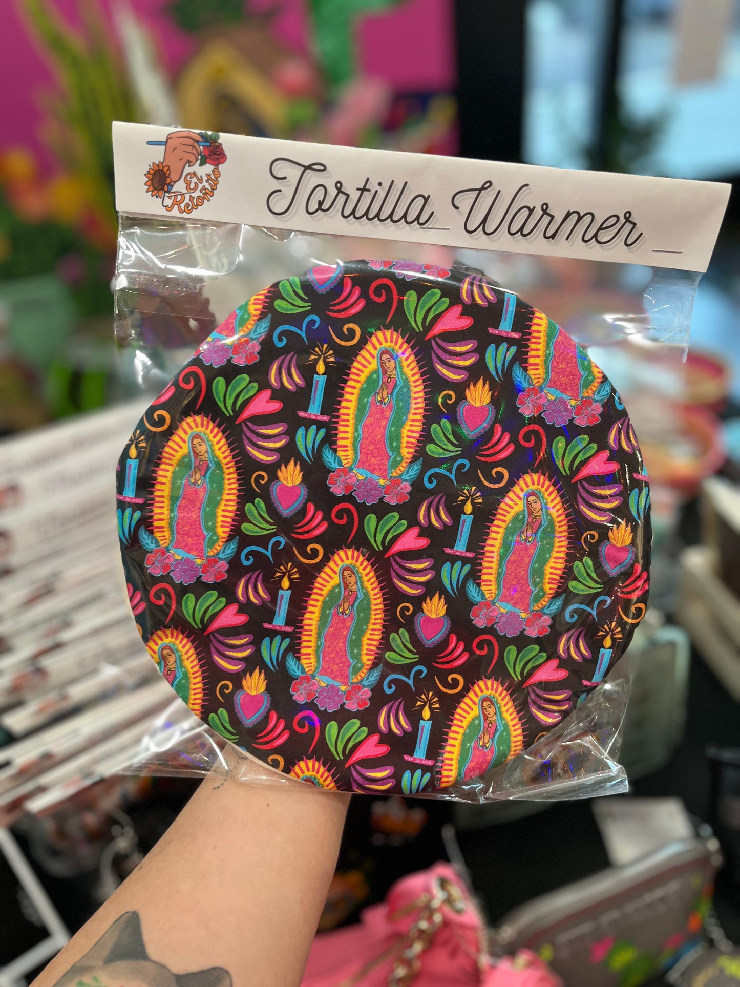 Virgencita black tortilla warmer