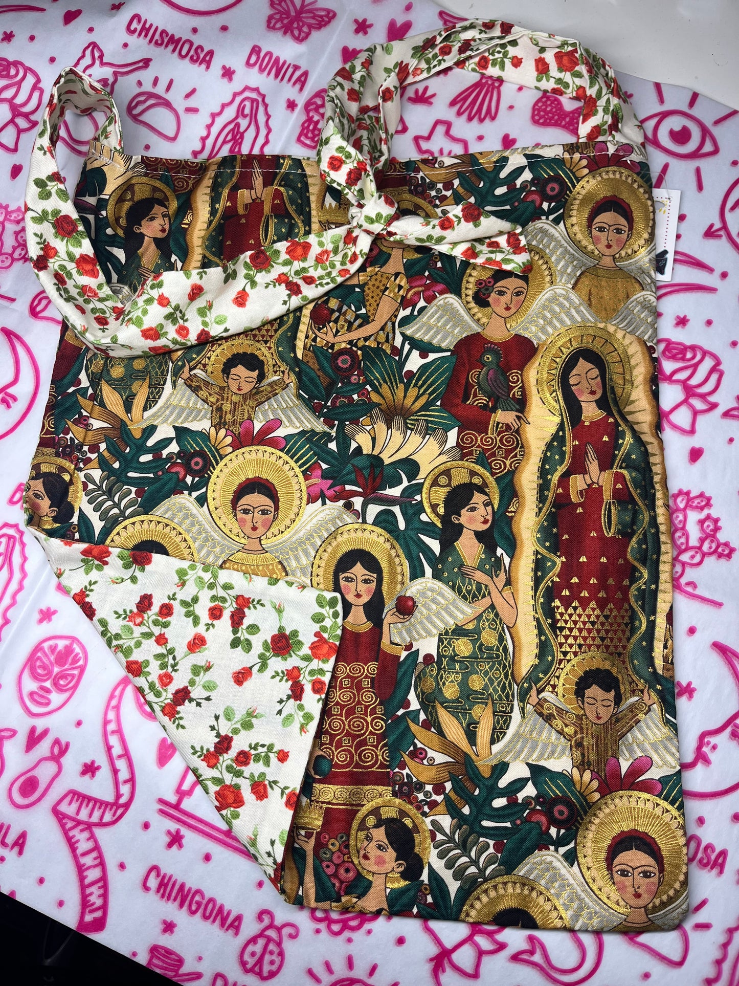 Virgencita green/red Tote bag