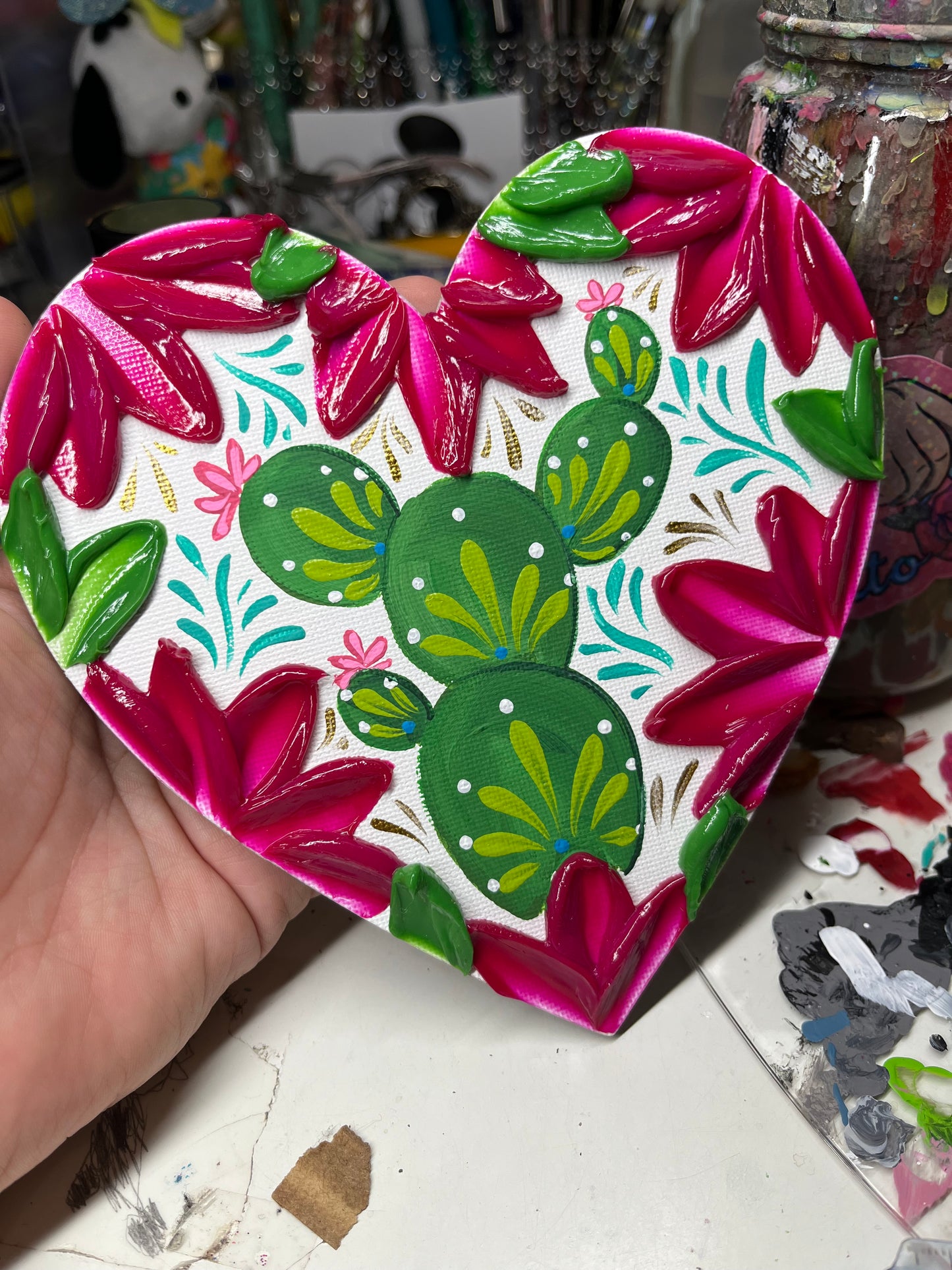 Nopal heart magnet canvas