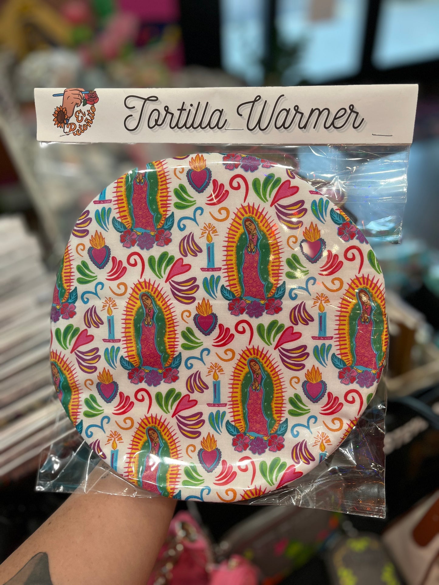 Virgencita white tortilla warmer