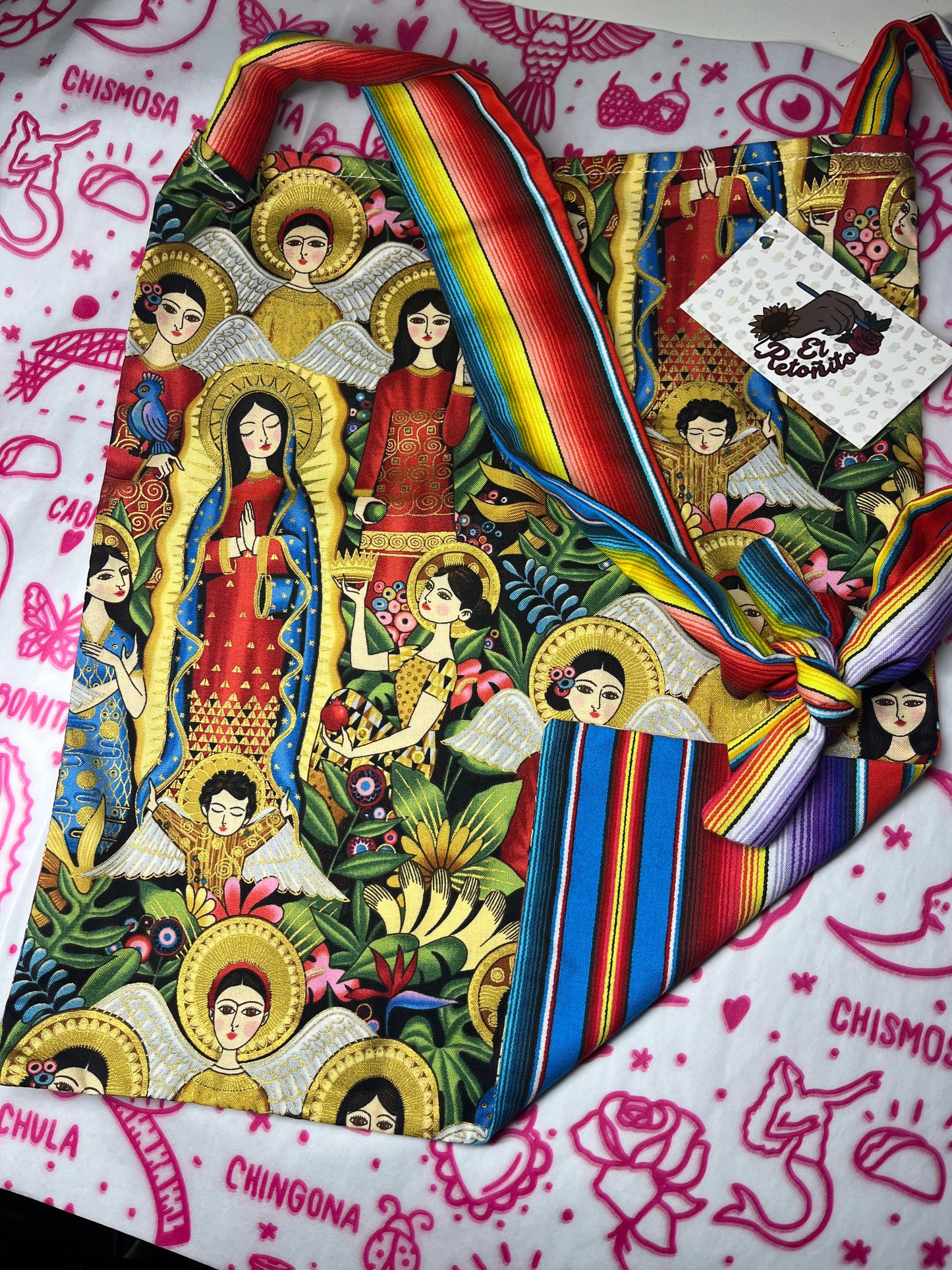 Virgencita blue/red Tote bag