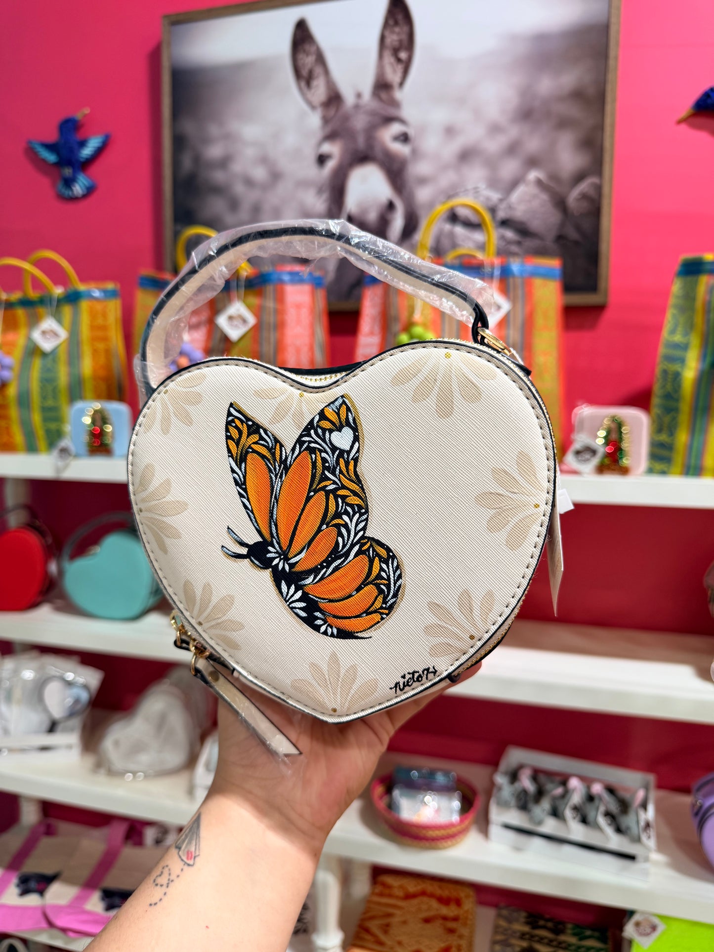 Handpainted Monarca Heart purse