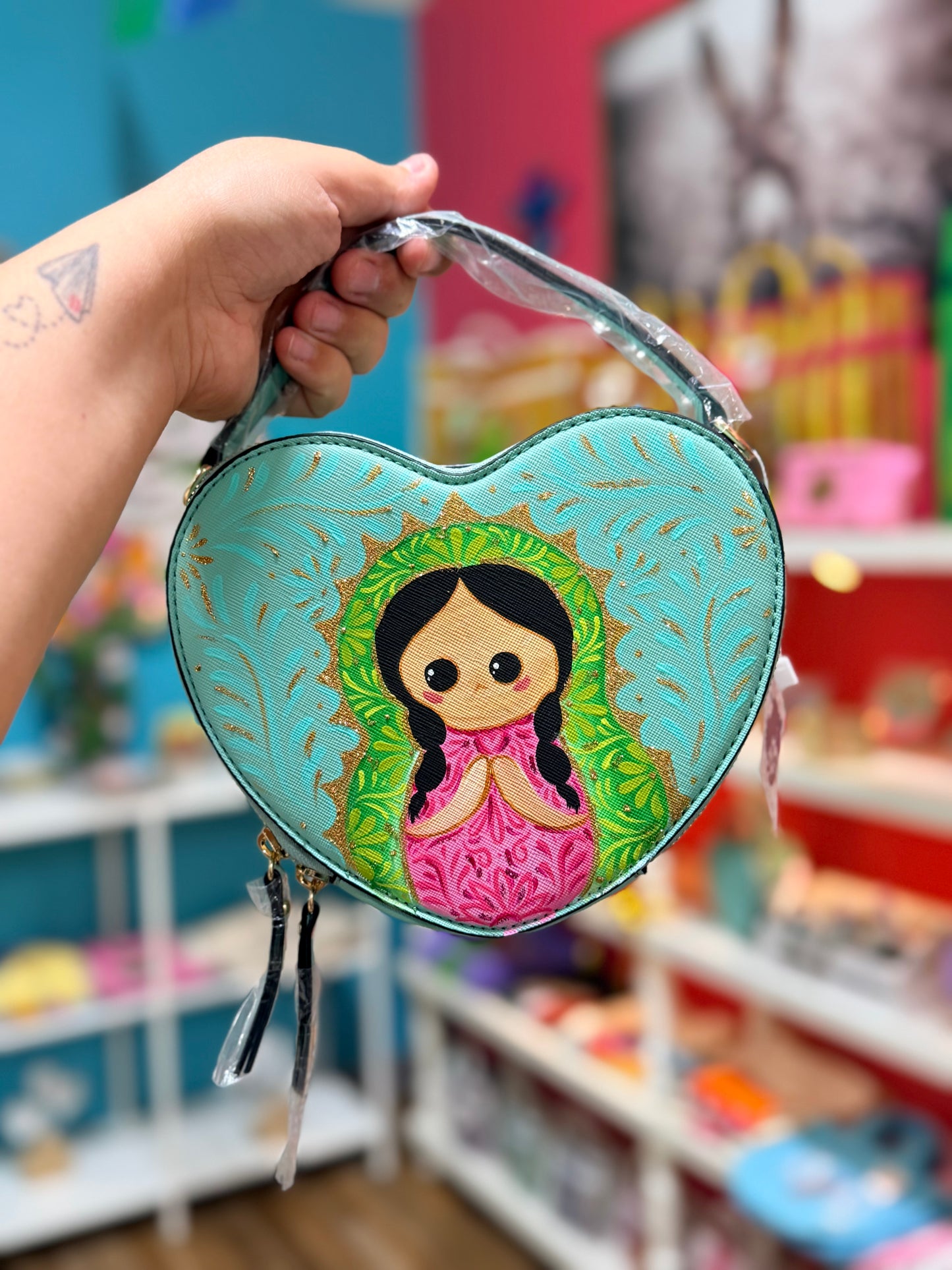 Handpainted Virgencita Heart purse