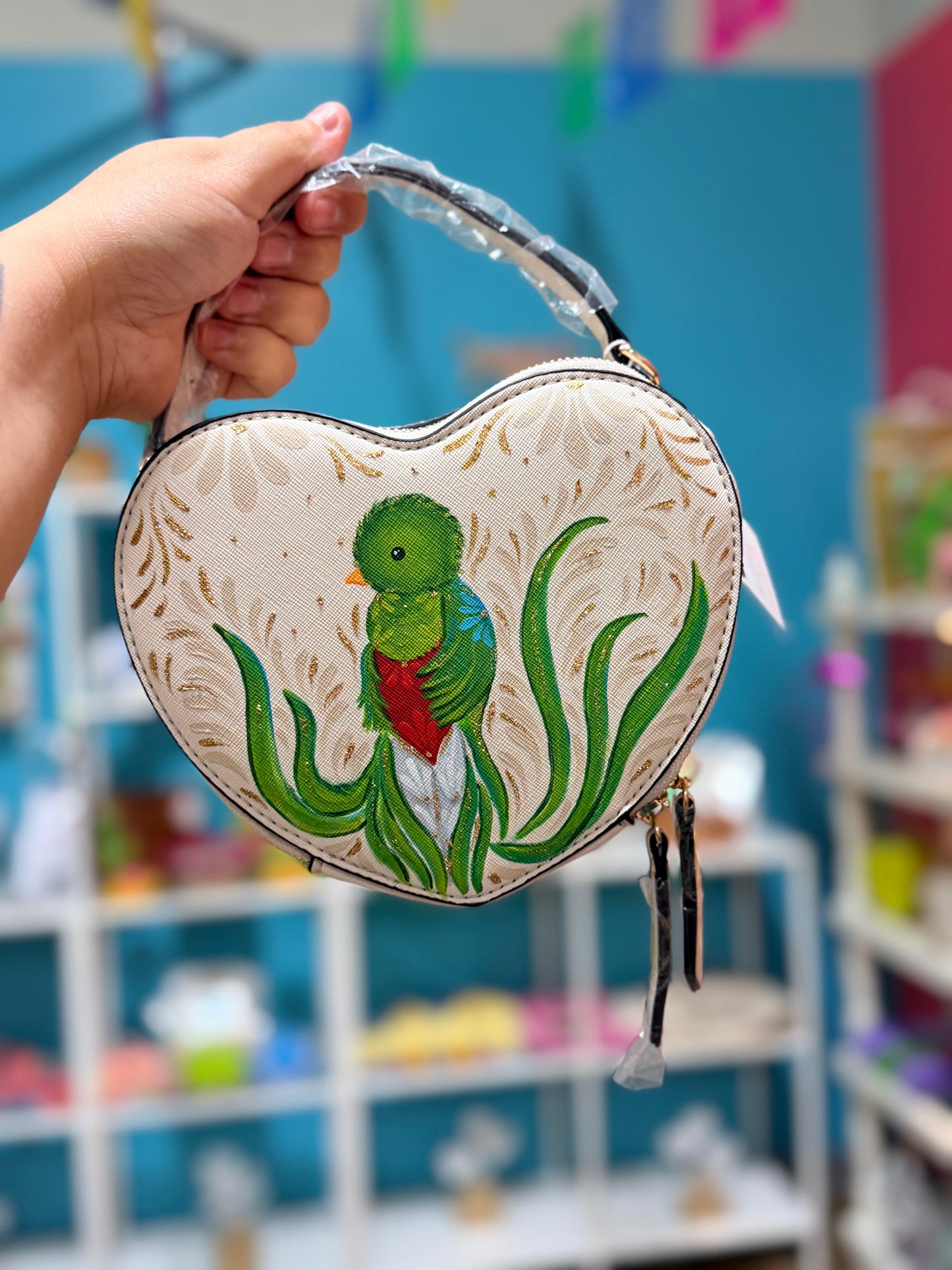 Handpainted Quetzal Heart purse