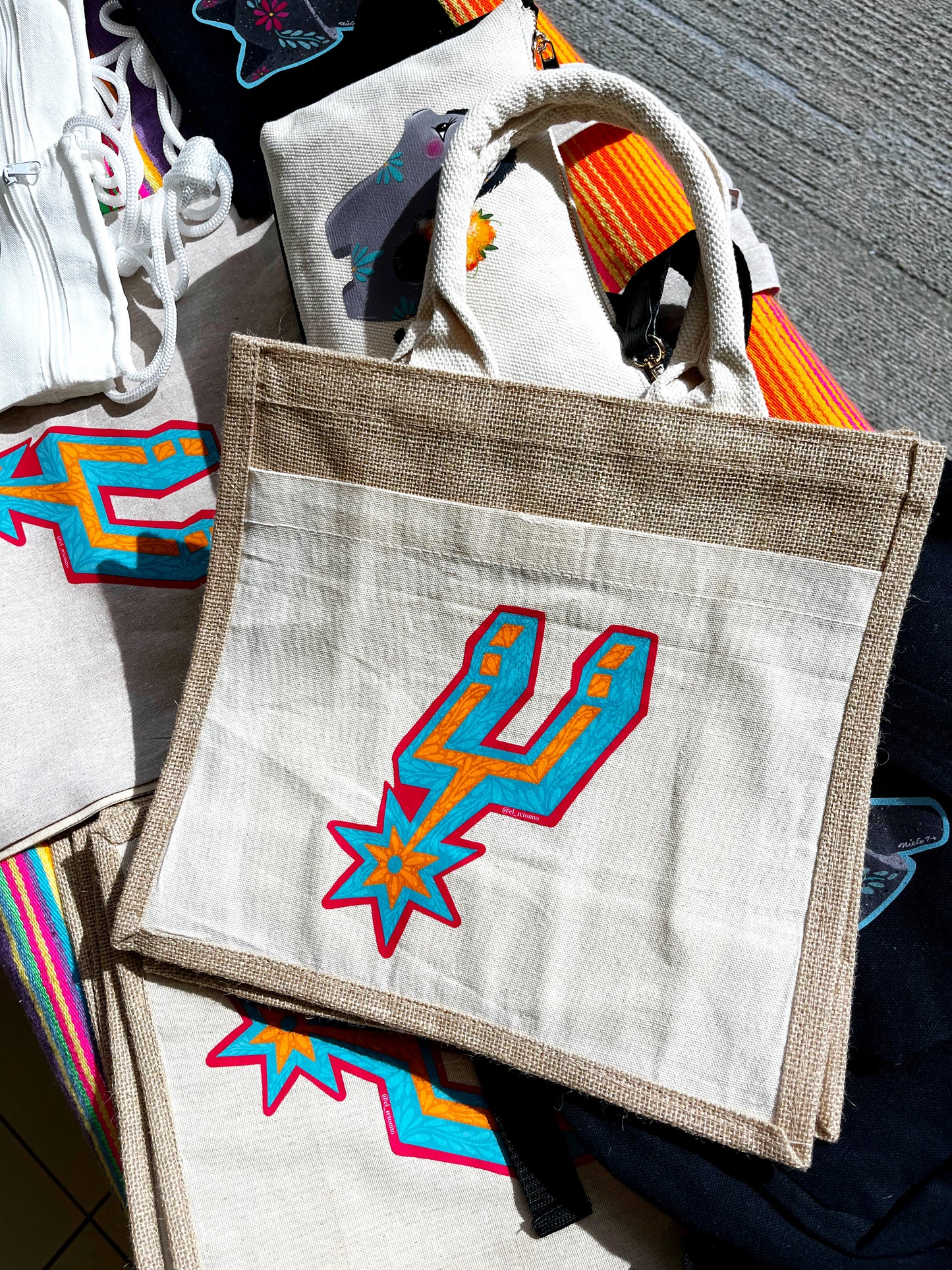 Spurs burlap tote