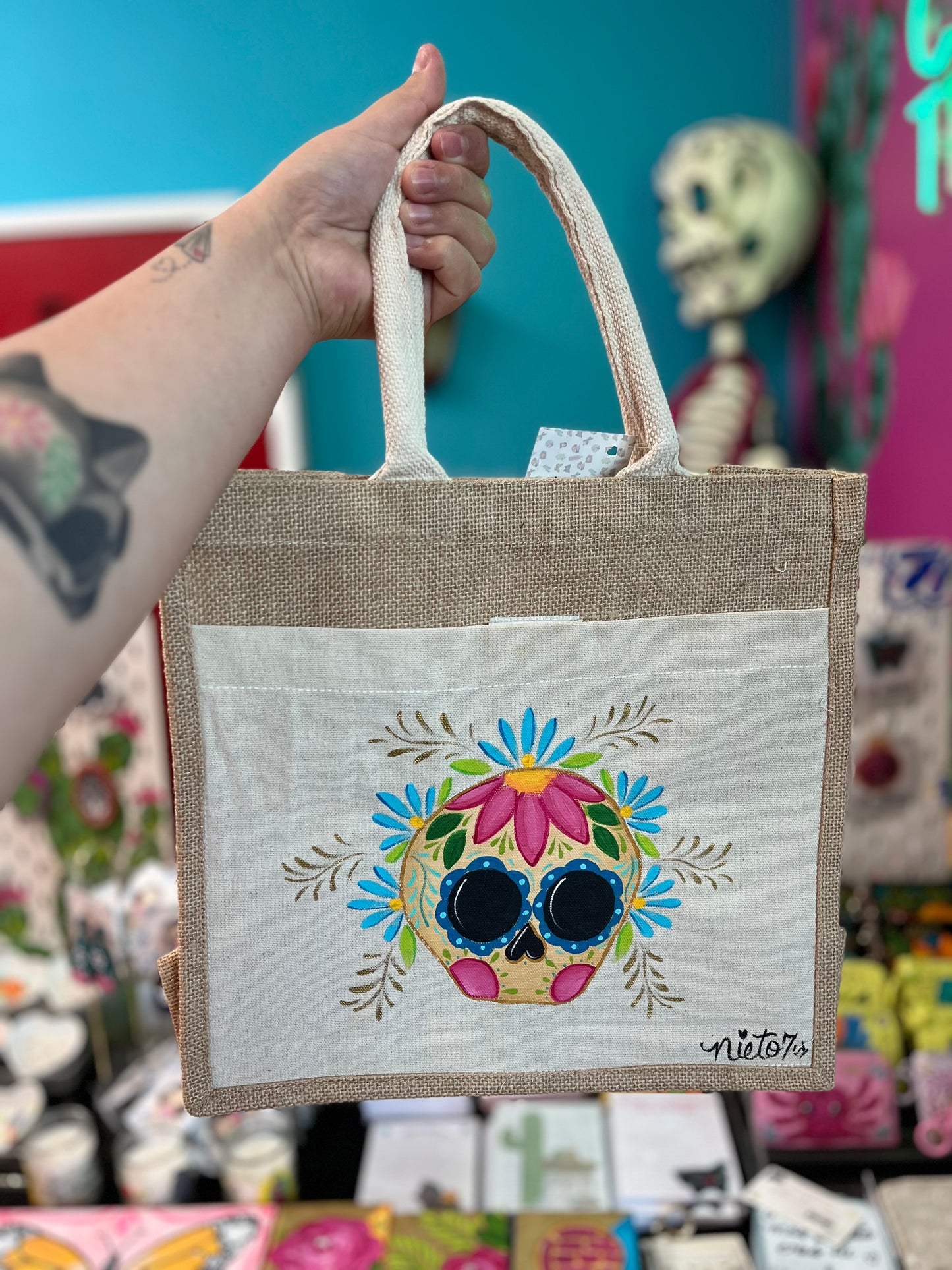 Calaverita burlap tote