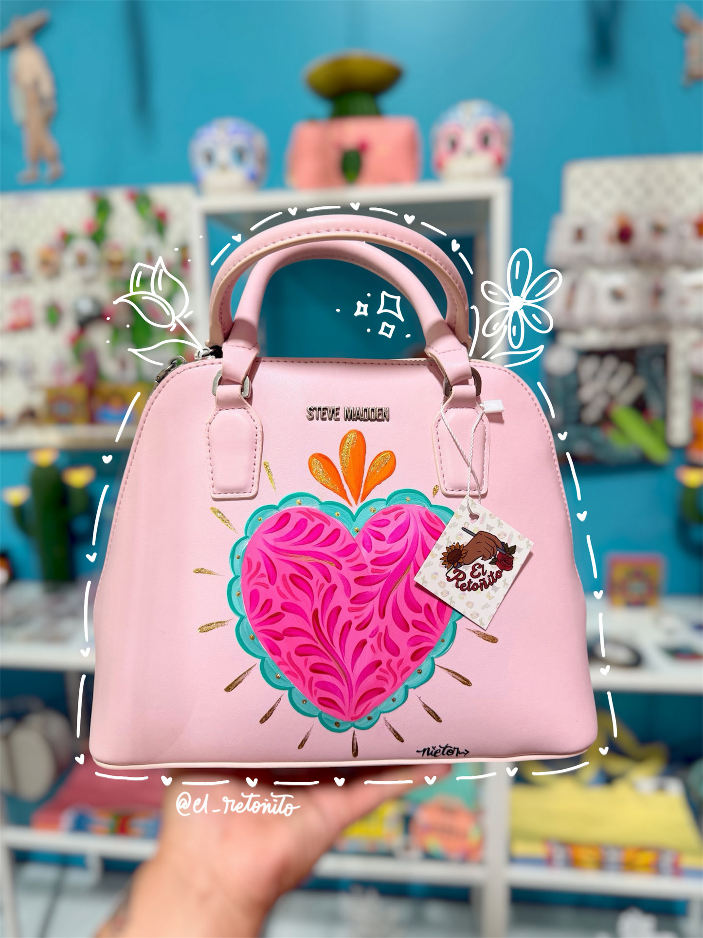 Handpainted Sacred heart purse