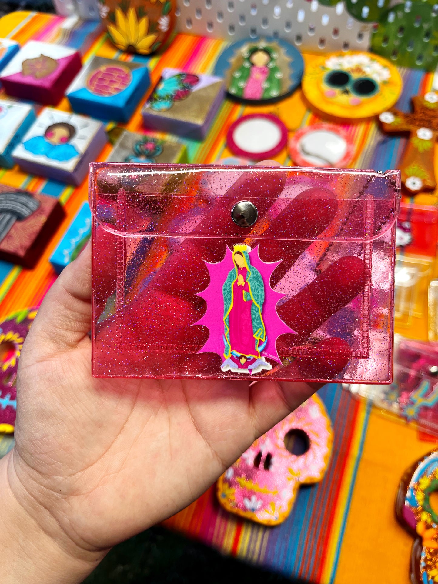 Virgencita Pink Glitter Wallet